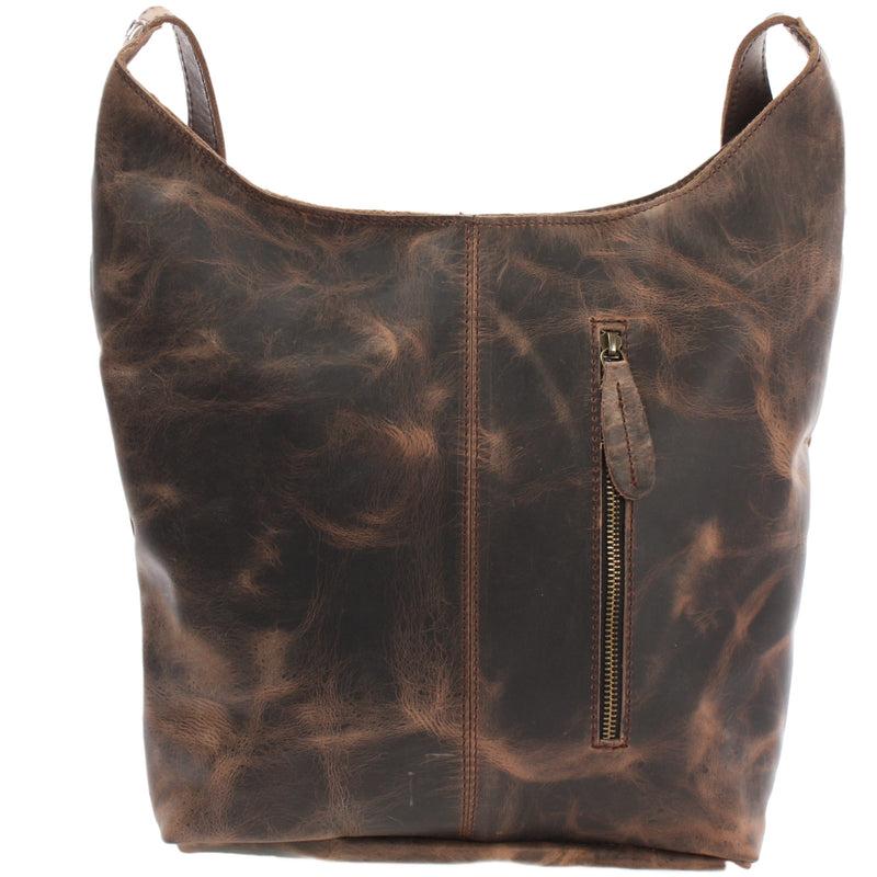 Leconi große Umhängetasche Schultertasche Beuteltasche Damentasche Leder schlamm LE0055 Super Rabatt