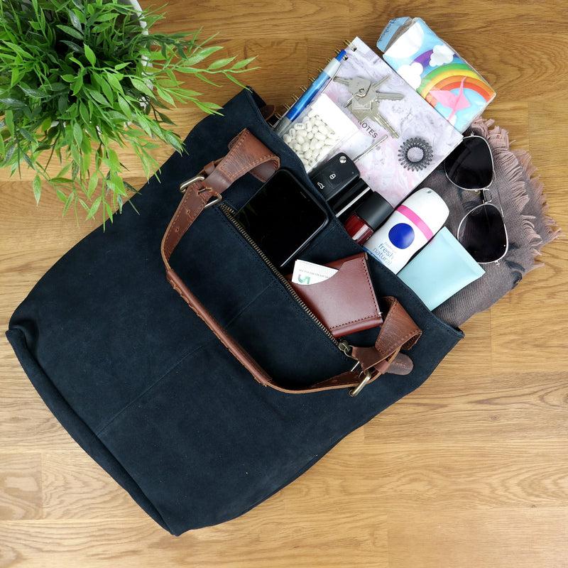 Leconi Henkeltasche Damentasche Wildleder Leder anthrazit LE0033 Riesige Rabatte