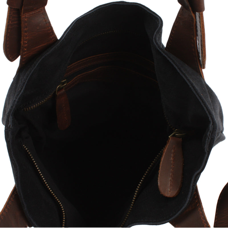 Leconi Henkeltasche Damentasche Wildleder Leder anthrazit LE0033 Riesige Rabatte