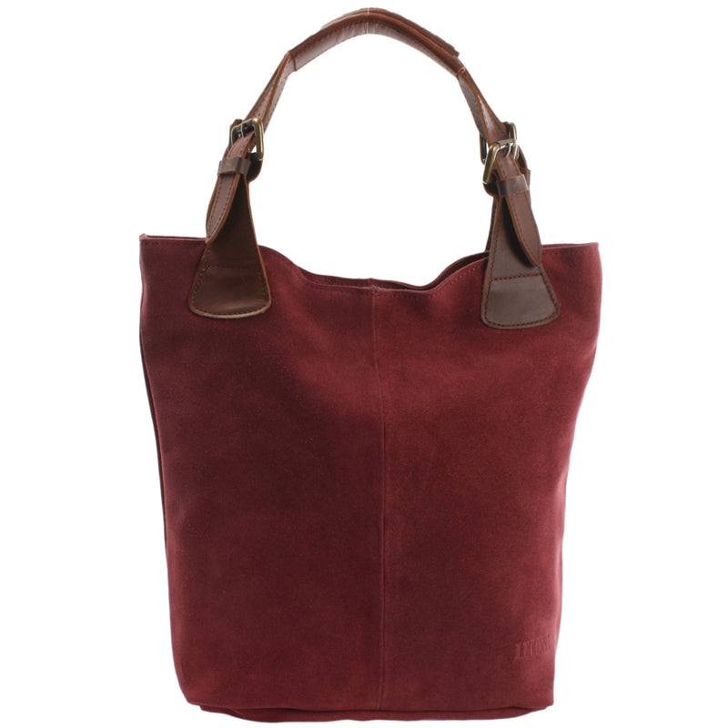 Leconi Henkeltasche Damentasche Veloursleder Leder bordeaux LE0033 50% Rabatt mit kostenlosem Versand
