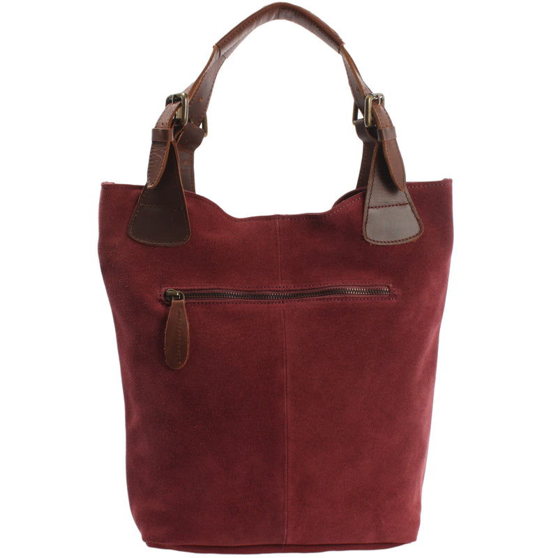 Leconi Henkeltasche Damentasche Veloursleder Leder bordeaux LE0033 50% Rabatt mit kostenlosem Versand