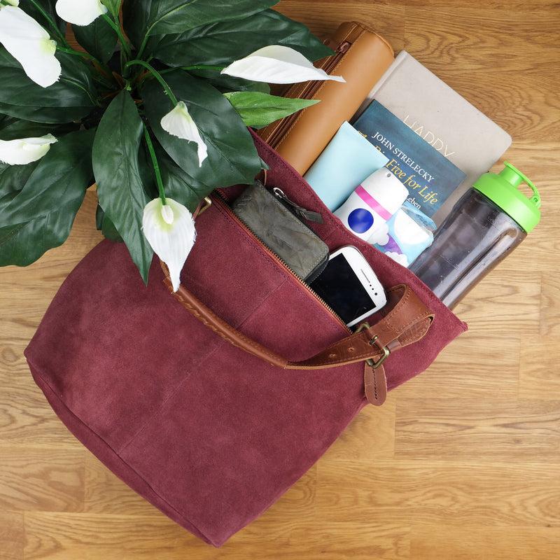 Leconi Henkeltasche Damentasche Veloursleder Leder bordeaux LE0033 50% Rabatt mit kostenlosem Versand