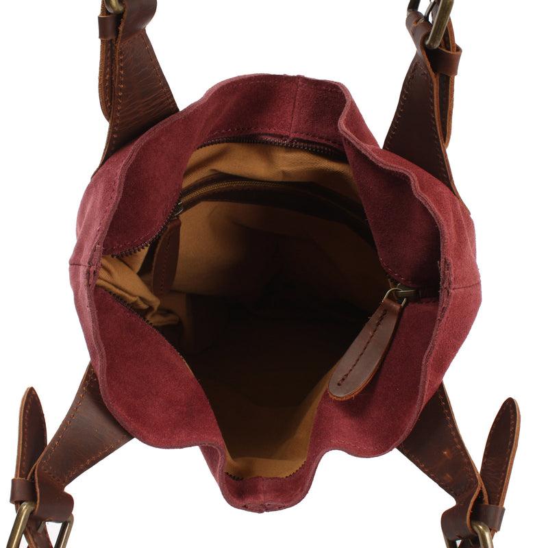 Leconi Henkeltasche Damentasche Veloursleder Leder bordeaux LE0033 50% Rabatt mit kostenlosem Versand