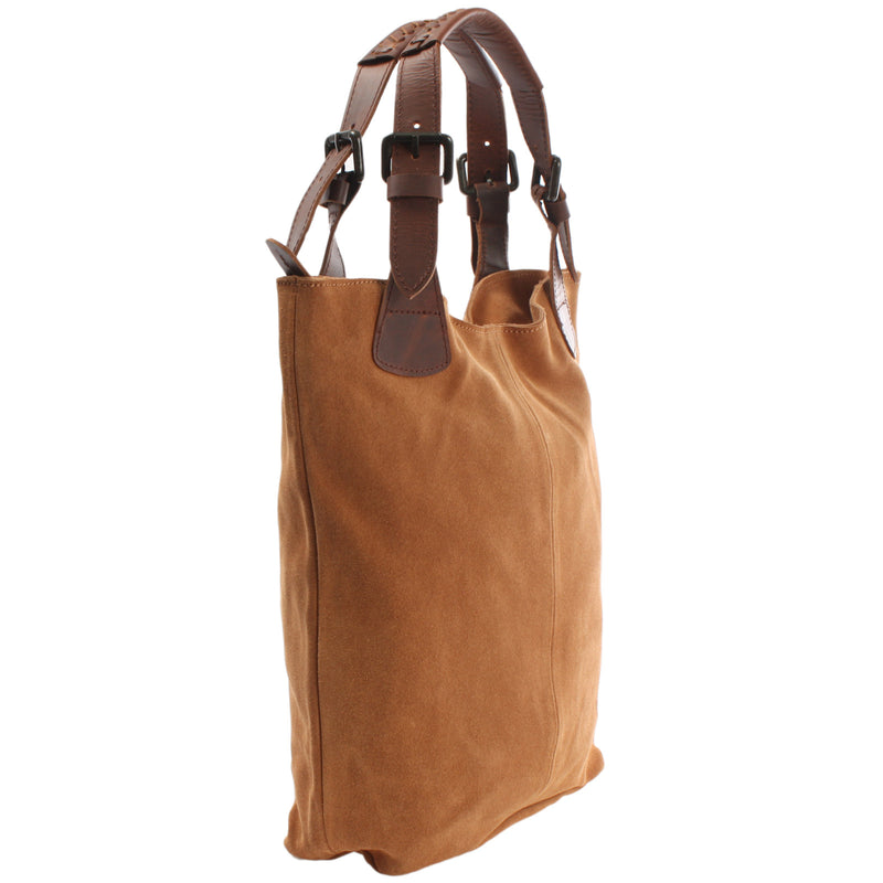 Leconi Henkeltasche Damentasche Veloursleder Leder cognac LE0033 Clearance-Verkauf