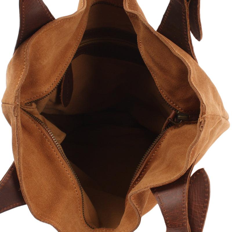 Leconi Henkeltasche Damentasche Veloursleder Leder cognac LE0033 Clearance-Verkauf