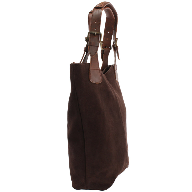 Leconi Henkeltasche Damentasche Veloursleder Leder dunkelbraun LE0033 Kostenloser Versand international