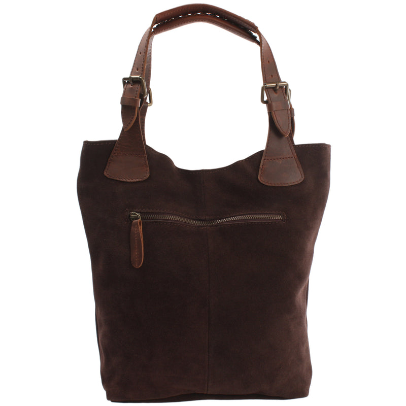 Leconi Henkeltasche Damentasche Veloursleder Leder dunkelbraun LE0033 Kostenloser Versand international