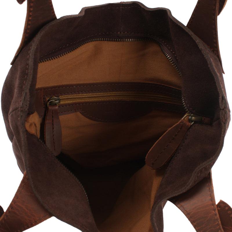 Leconi Henkeltasche Damentasche Veloursleder Leder dunkelbraun LE0033 Kostenloser Versand international