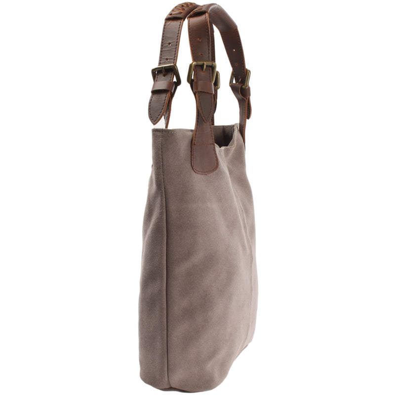 Leconi Henkeltasche Damentasche Veloursleder Leder grau LE0033 Fabrikladen