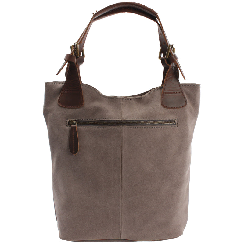 Leconi Henkeltasche Damentasche Veloursleder Leder grau LE0033 Fabrikladen