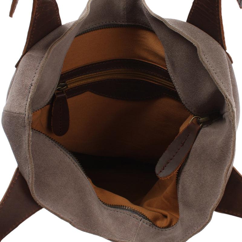Leconi Henkeltasche Damentasche Veloursleder Leder grau LE0033 Fabrikladen