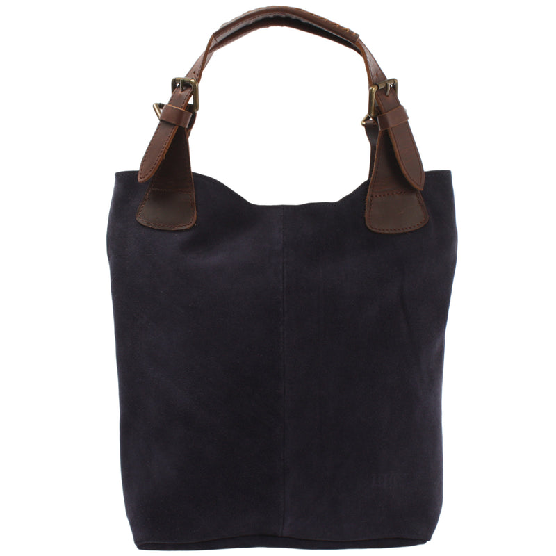 Leconi Henkeltasche Damentasche Veloursleder Leder navy LE0033 Begrenzt auf 3 Tage