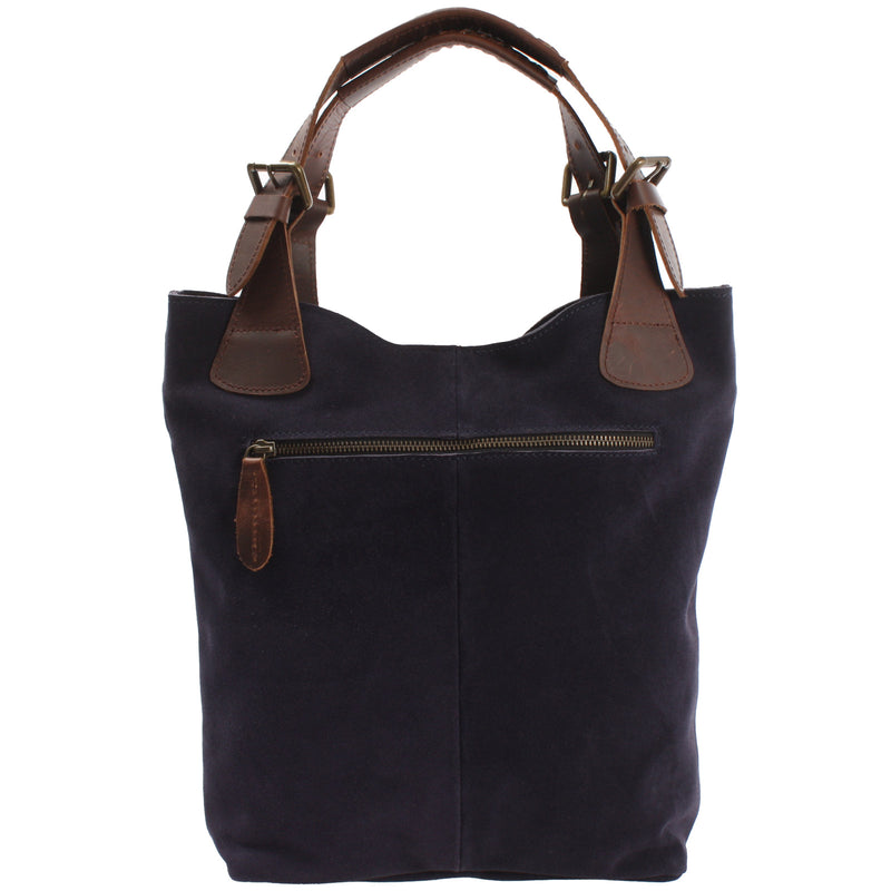 Leconi Henkeltasche Damentasche Veloursleder Leder navy LE0033 Begrenzt auf 3 Tage