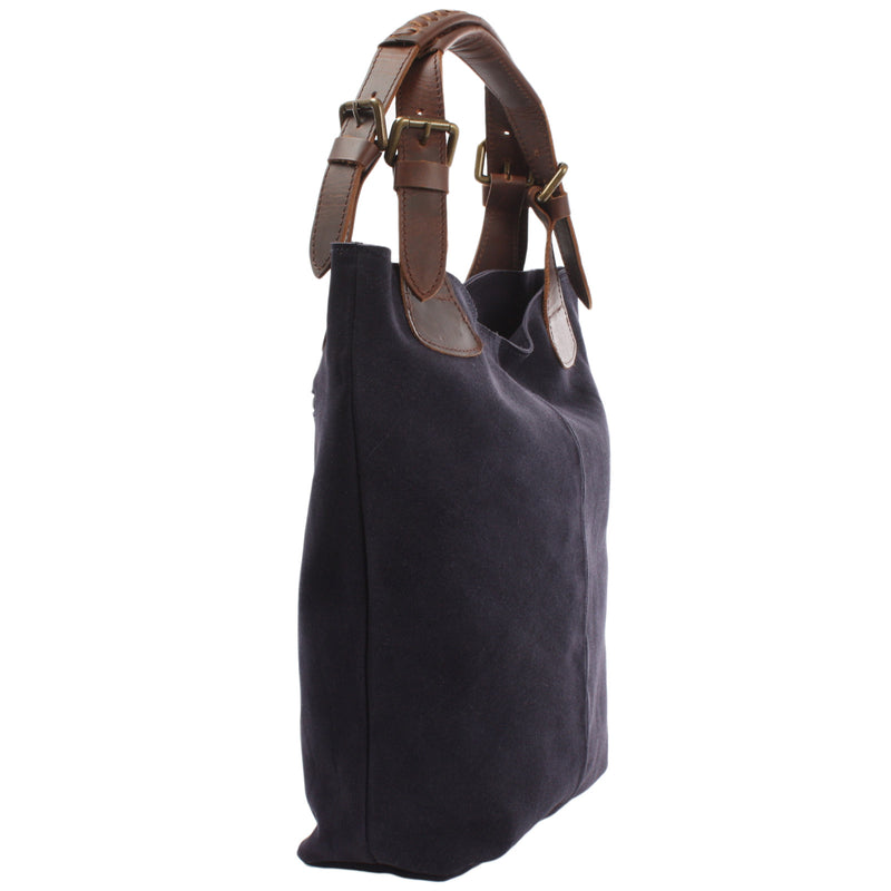 Leconi Henkeltasche Damentasche Veloursleder Leder navy LE0033 Begrenzt auf 3 Tage