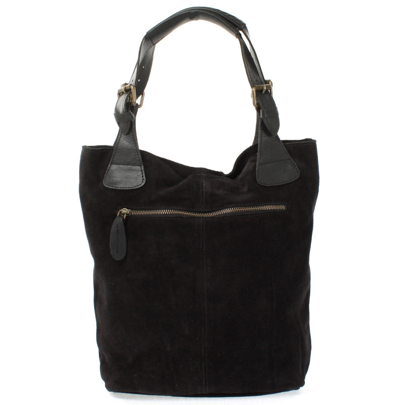 Leconi Henkeltasche Damentasche Veloursleder Leder schwarz LE0033 Speichern exportieren