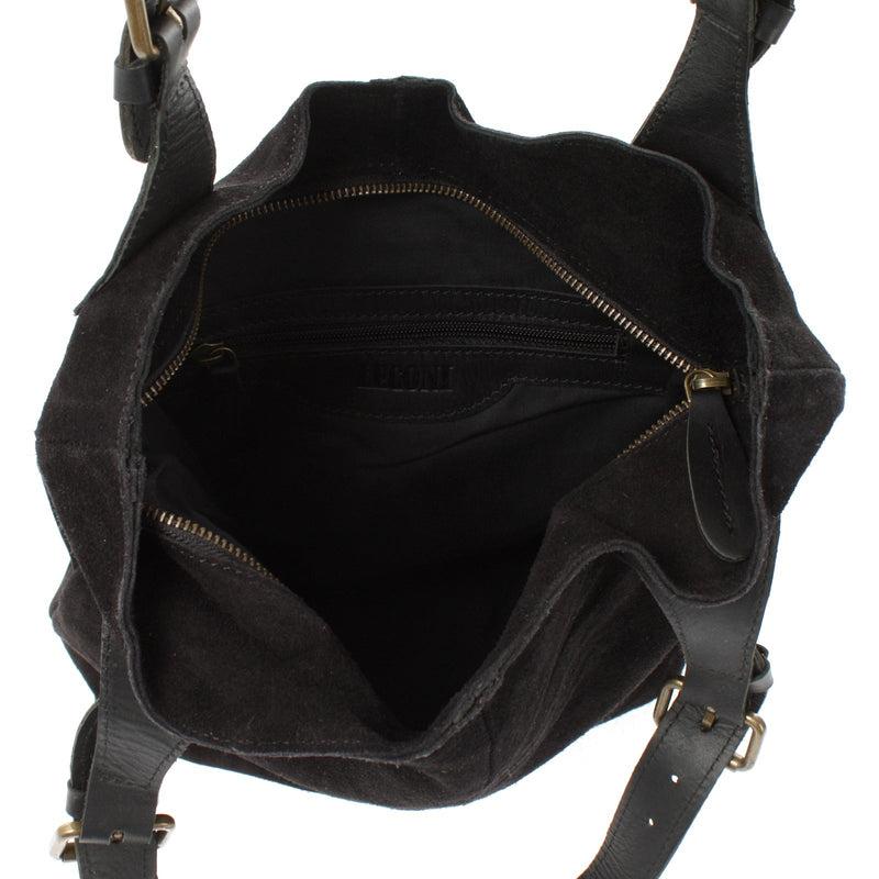 Leconi Henkeltasche Damentasche Veloursleder Leder schwarz LE0033 Speichern exportieren