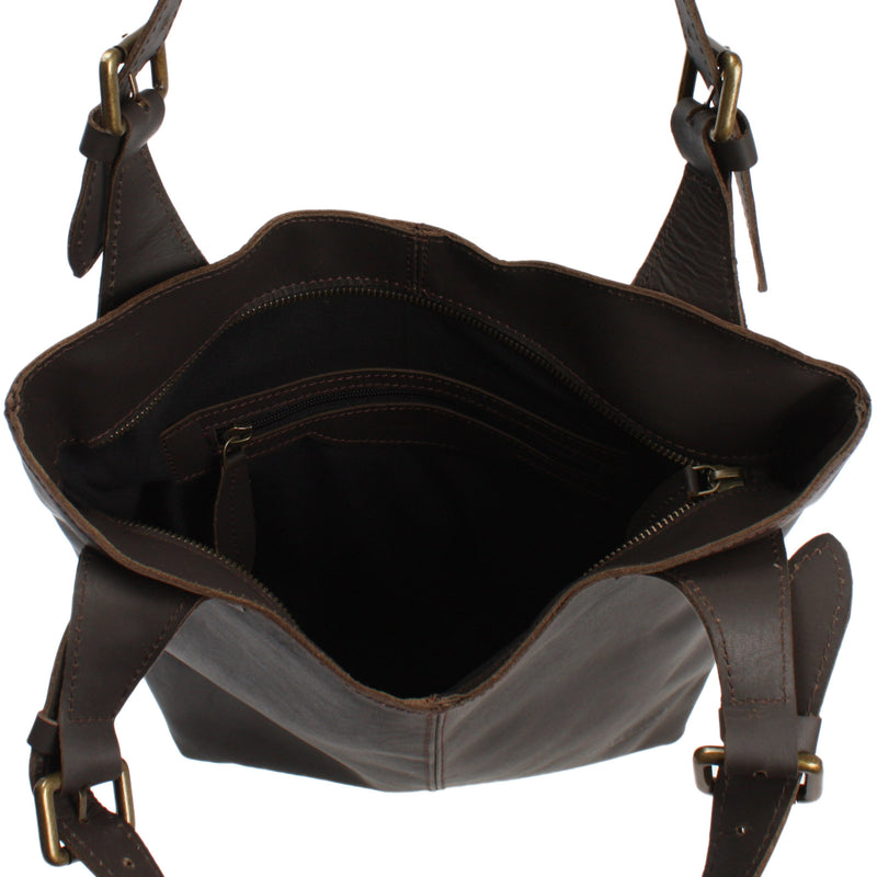Leconi Henkeltasche Schultertasche Shopper Leder dunkelbraun LE0033 Im Verkauf
