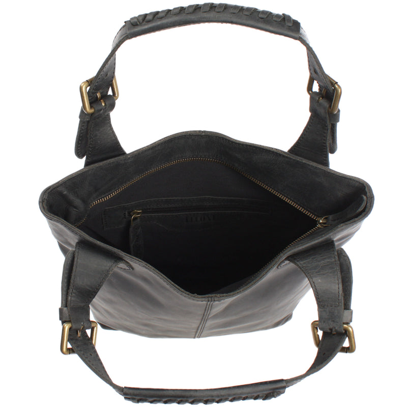Leconi Henkeltasche Ledertasche Damentasche Leder grau LE0033 zollfrei