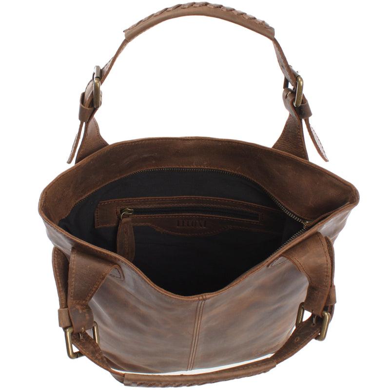 Leconi Henkeltasche Ledertasche Damentasche Leder schlamm LE0033 50% Rabatt für begrenzte Zeit