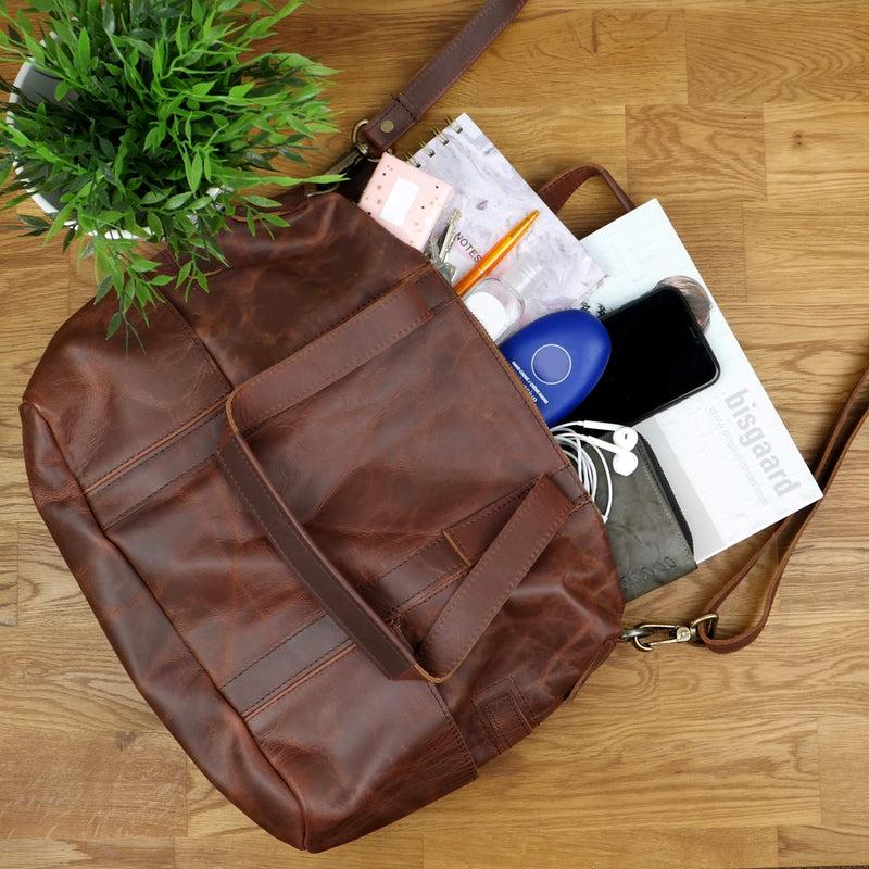 Leconi Shopper Schultertasche Henkeltasche Leder braun LE0034 2025