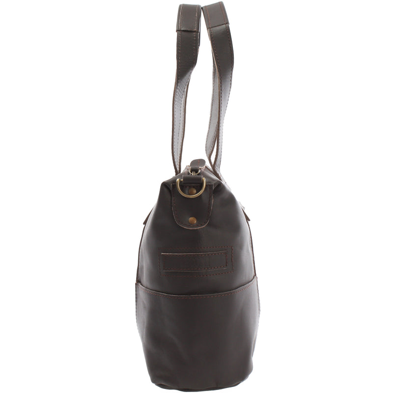 Leconi Shopper Schultertasche Henkeltasche Leder dunkelbraun LE0034 Online