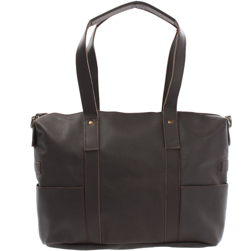 Leconi Shopper Schultertasche Henkeltasche Leder dunkelbraun LE0034 Online
