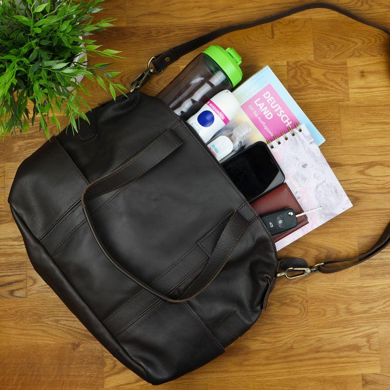 Leconi Shopper Schultertasche Henkeltasche Leder dunkelbraun LE0034 Online