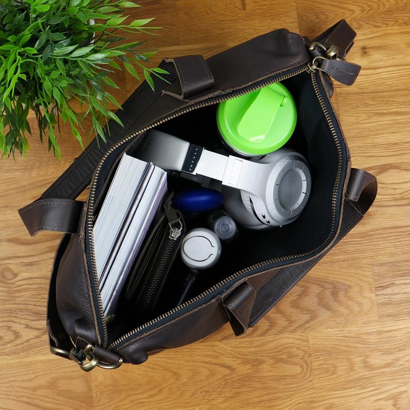 Leconi Shopper Schultertasche Henkeltasche Leder dunkelbraun LE0034 Online
