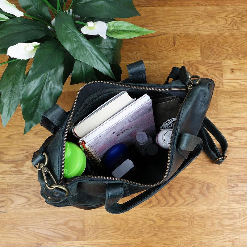 Leconi Shopper Schultertasche Henkeltasche Leder grau LE0034 Outlet