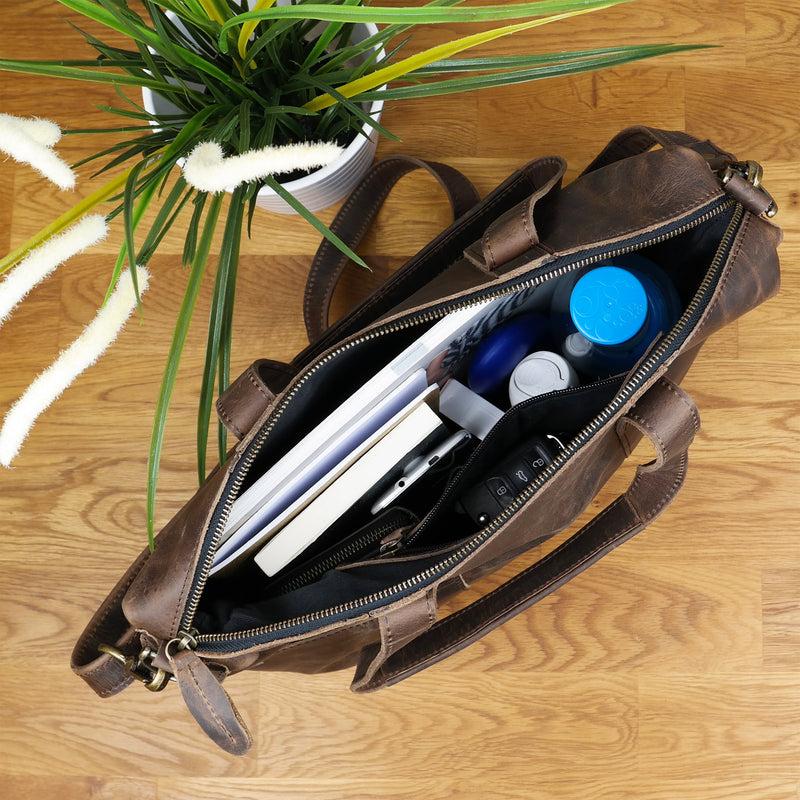Leconi Shopper Schultertasche Henkeltasche Leder schlamm LE0034 Auslauf