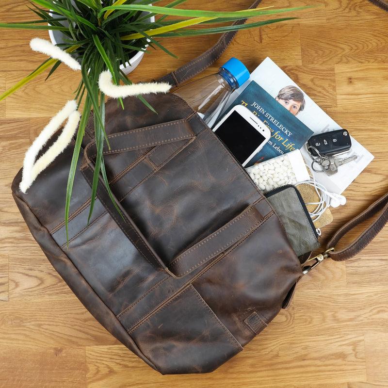 Leconi Shopper Schultertasche Henkeltasche Leder schlamm LE0034 Auslauf