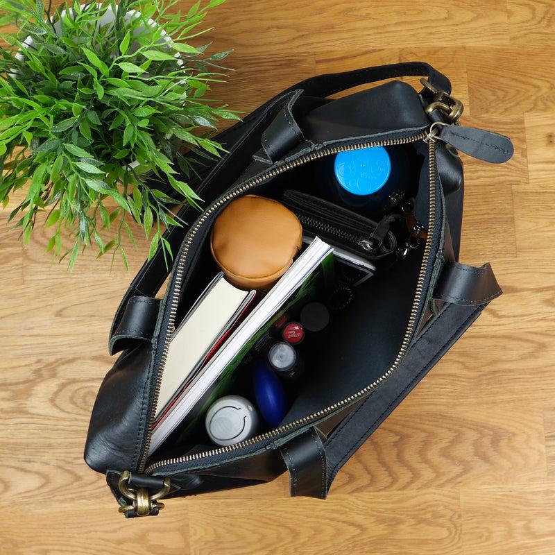 Leconi Shopper Schultertasche Henkeltasche Leder schwarz LE0034 Verkauf