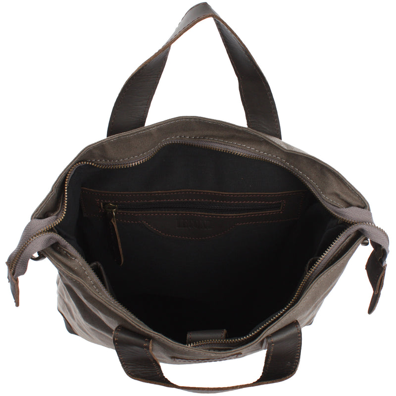 Leconi Shopper Henkeltasche Damen Canvas Leder grau LE0037 Angebote