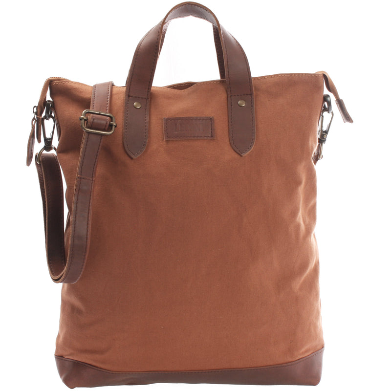Leconi Shopper Henkeltasche Damen Canvas Leder cognac LE0037 Hotsell