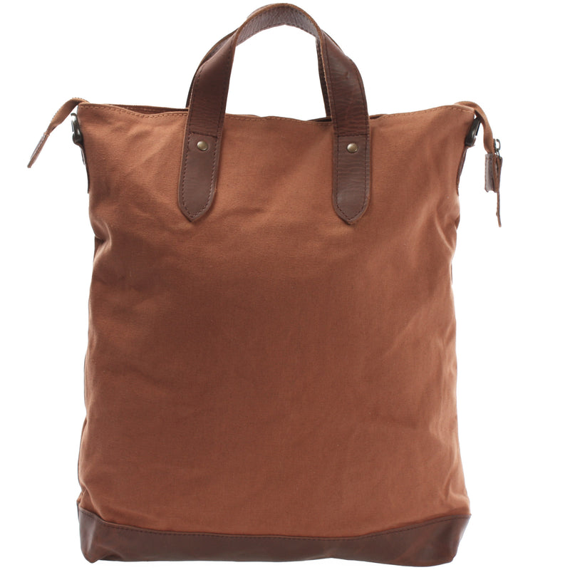 Leconi Shopper Henkeltasche Damen Canvas Leder cognac LE0037 Hotsell