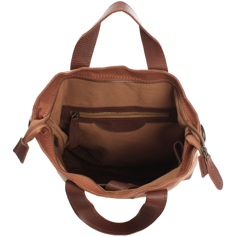 Leconi Shopper Henkeltasche Damen Canvas Leder cognac LE0037 Hotsell