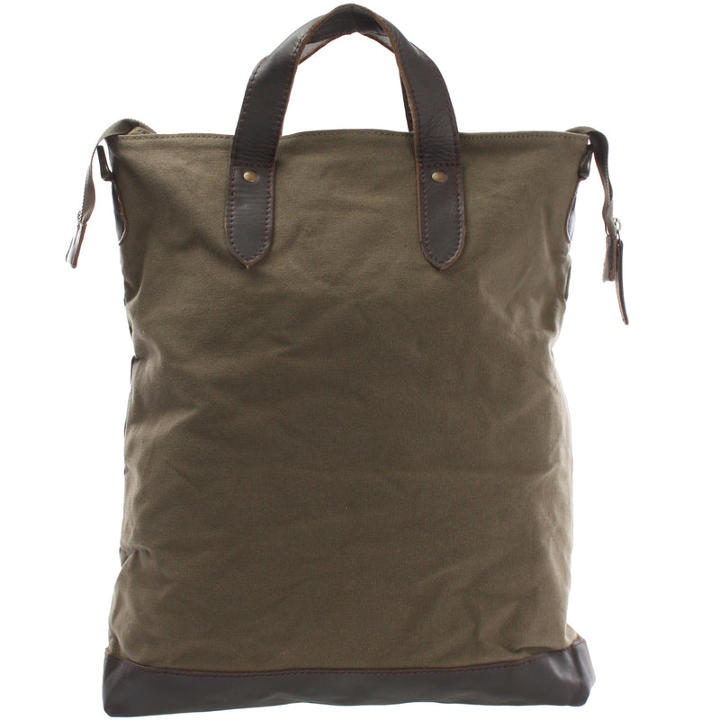Leconi Shopper Henkeltasche Damen Canvas Leder grün LE0037 im Angebot