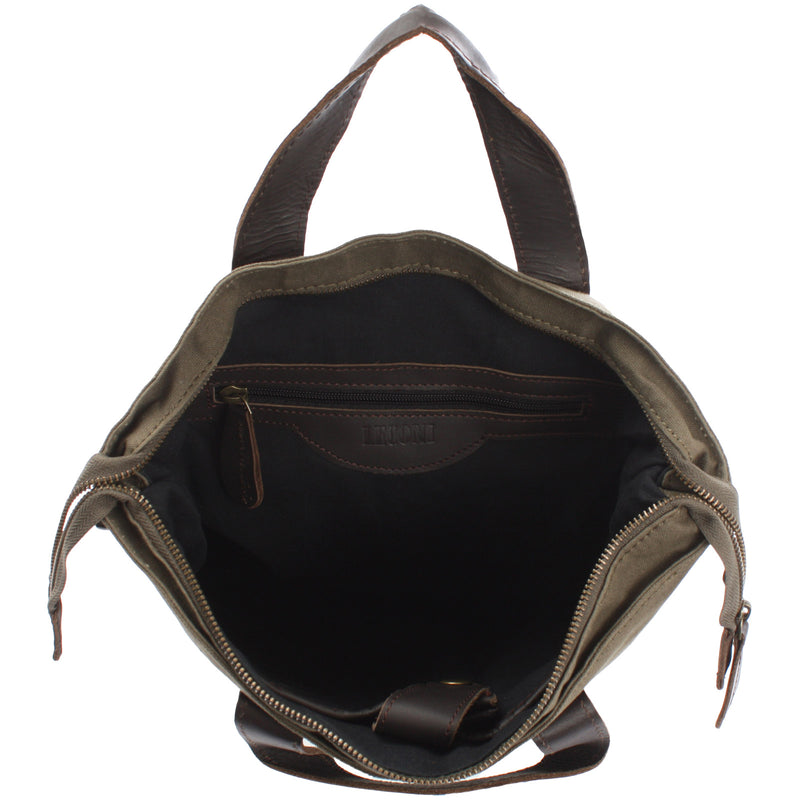 Leconi Shopper Henkeltasche Damen Canvas Leder grün LE0037 im Angebot