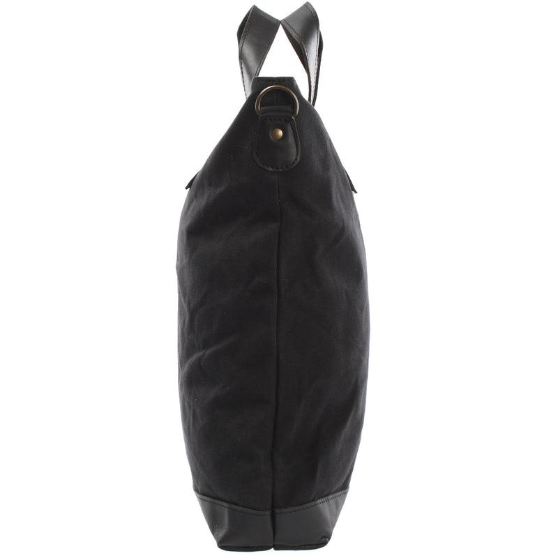 Leconi Shopper Henkeltasche Damen Canvas Leder schwarz LE0037 Schlussverkauf