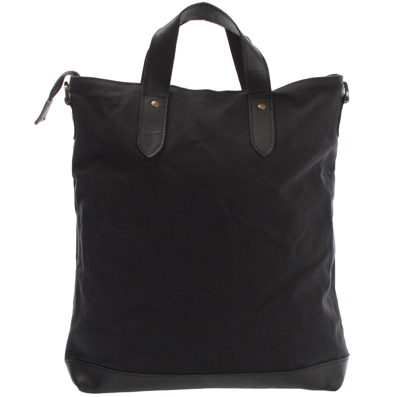 Leconi Shopper Henkeltasche Damen Canvas Leder schwarz LE0037 Schlussverkauf