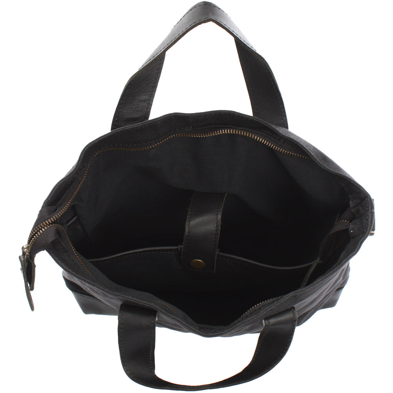 Leconi Shopper Henkeltasche Damen Canvas Leder schwarz LE0037 Schlussverkauf