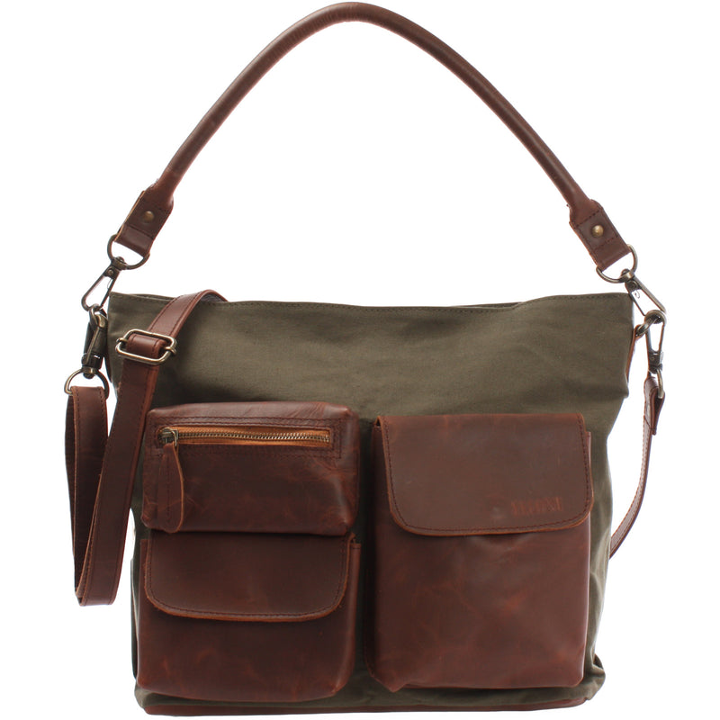 Leconi Schultertasche Umhängetasche Ledertasche Canvas Leder grün LE0039 Günstiger Verkauf