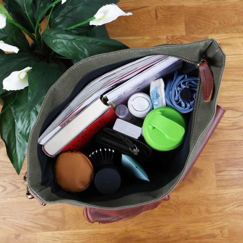 Leconi Schultertasche Umhängetasche Ledertasche Canvas Leder grün LE0039 Günstiger Verkauf