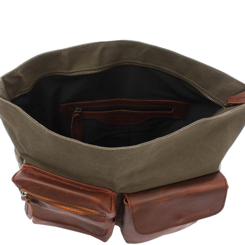 Leconi Schultertasche Umhängetasche Ledertasche Canvas Leder grün LE0039 Günstiger Verkauf