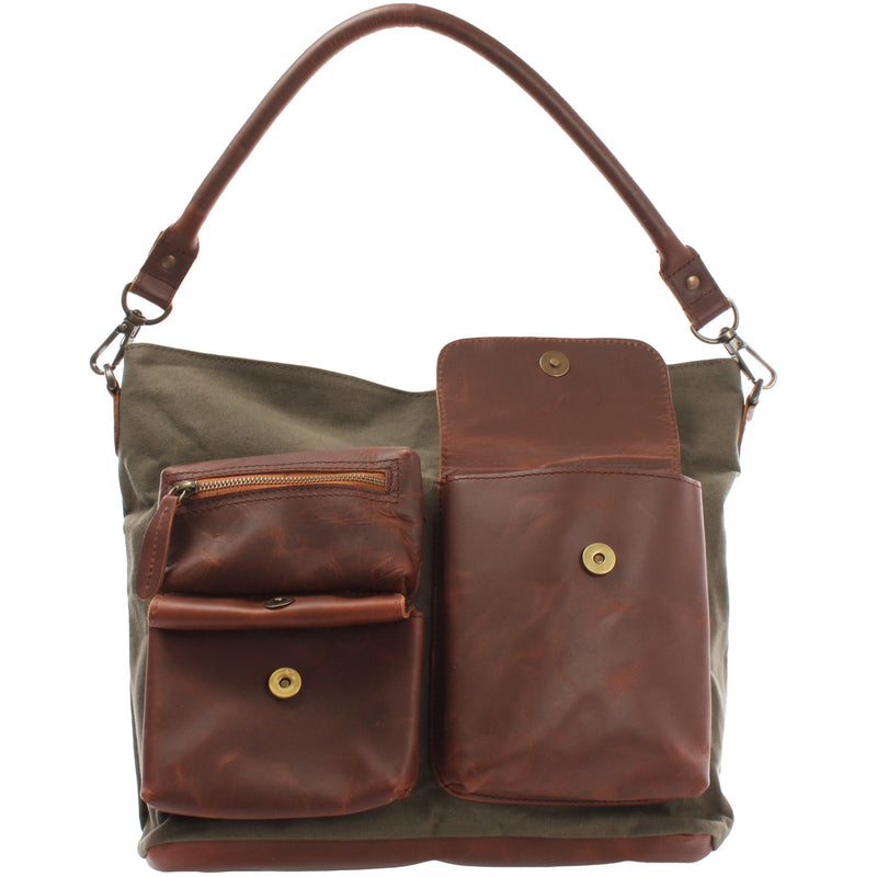 Leconi Schultertasche Umhängetasche Ledertasche Canvas Leder grün LE0039 Günstiger Verkauf