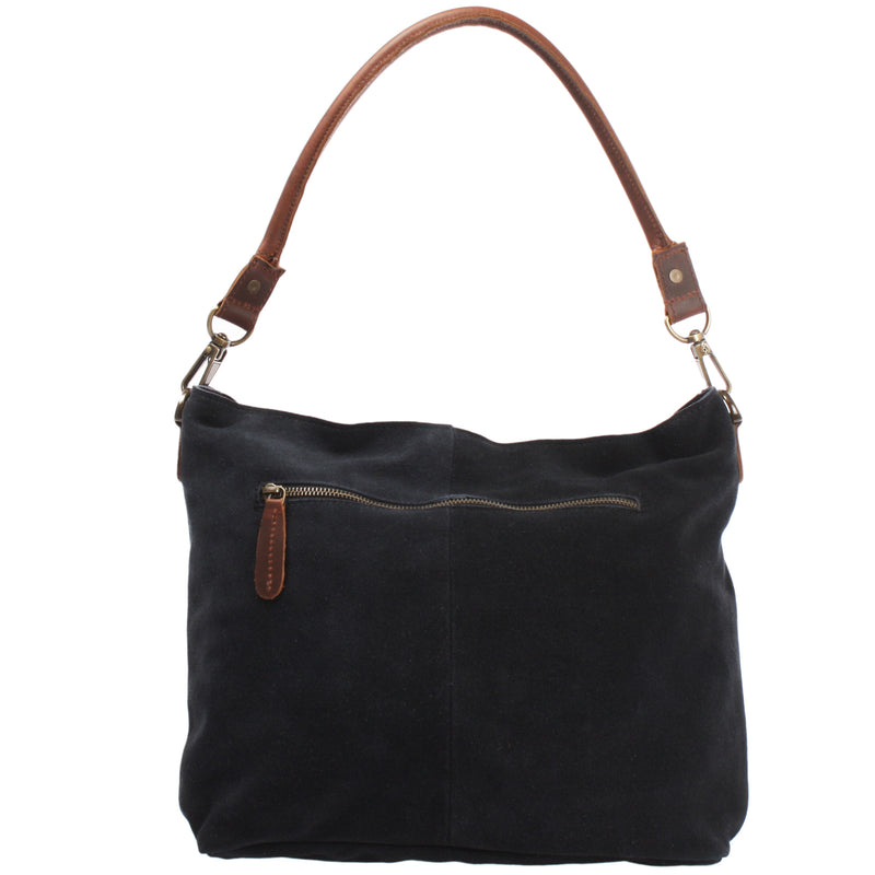 Leconi Schultertasche Umhängetasche Ledertasche Veloursleder anthrazit LE0039 Fabrikverkauf
