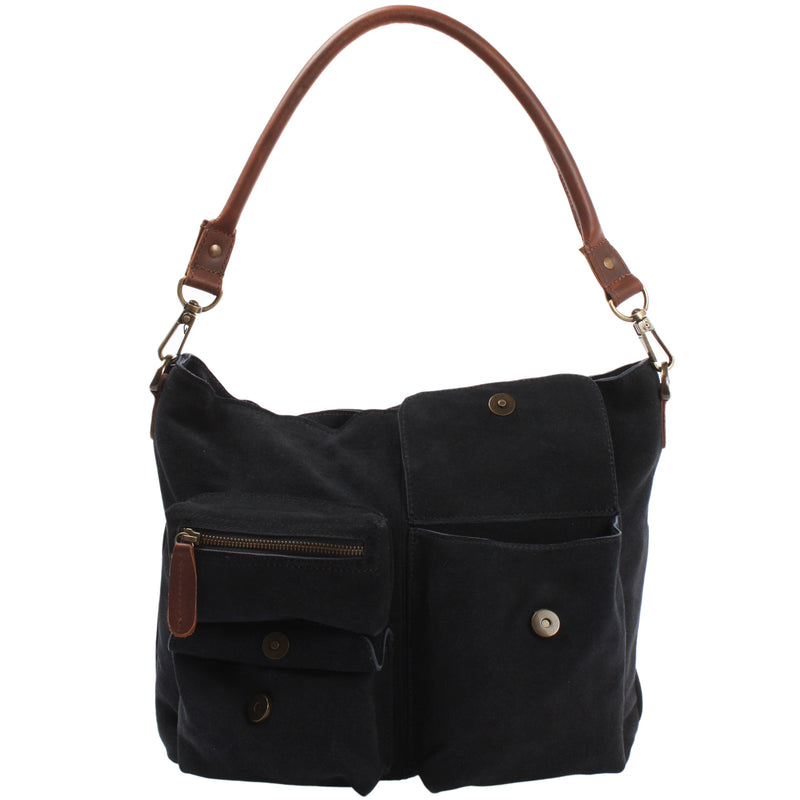 Leconi Schultertasche Umhängetasche Ledertasche Veloursleder anthrazit LE0039 Fabrikverkauf
