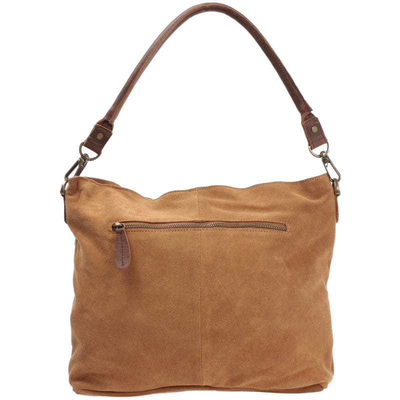 Leconi Schultertasche Umhängetasche Ledertasche Veloursleder cognac LE0039 Meist gekauft