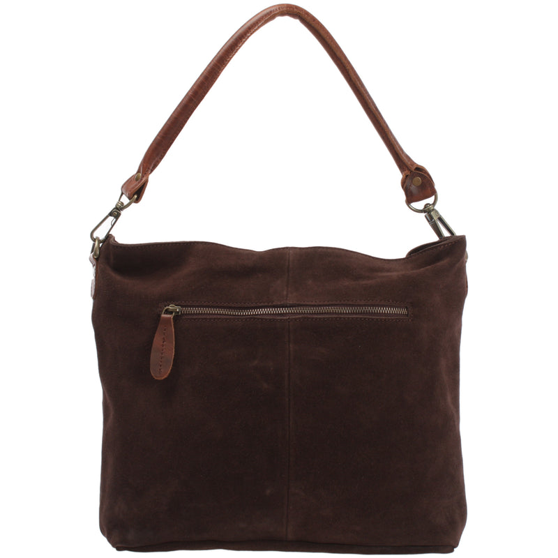 Leconi Schultertasche Umhängetasche Ledertasche Veloursleder dunkelbraun LE0039 Blitzverkäufe