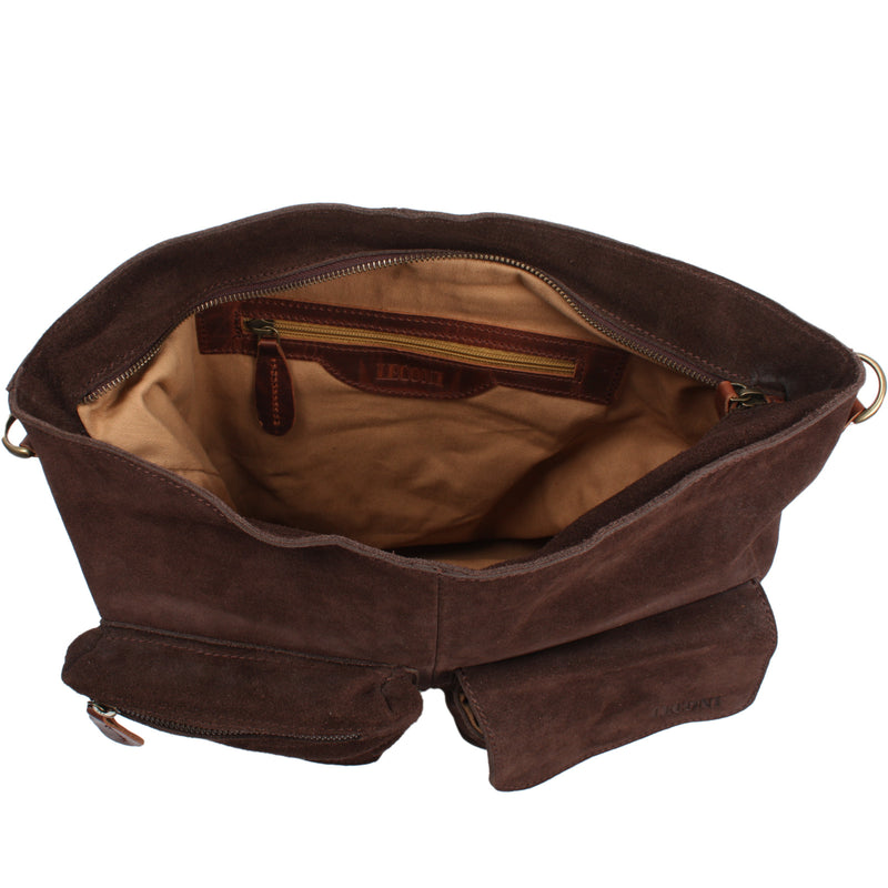 Leconi Schultertasche Umhängetasche Ledertasche Veloursleder dunkelbraun LE0039 Blitzverkäufe